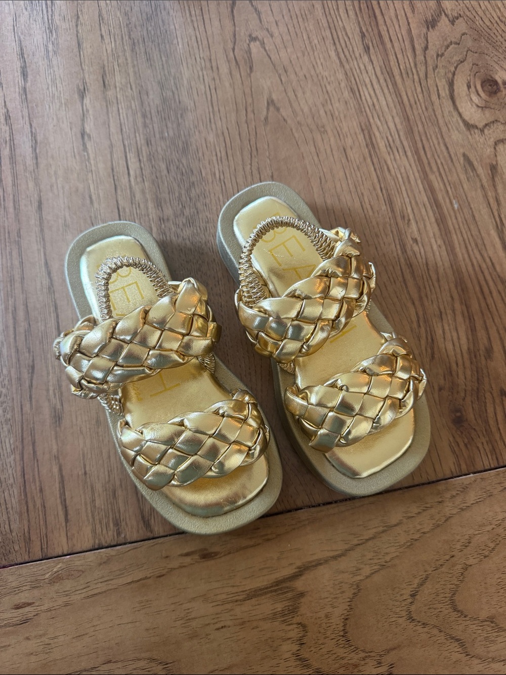 Girls size 13 sandals Braided Metallic Gold Slide Sandals